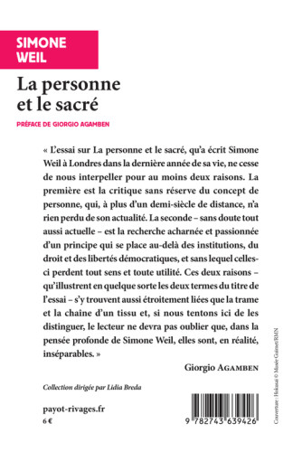 La personne et le sacré